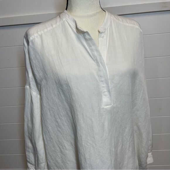 Zara White Button-Up Linen Blouse Size Small - Picture 4 of 14